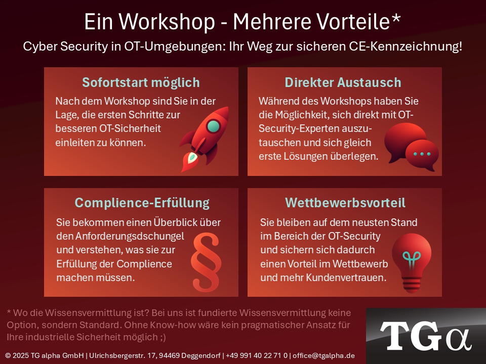 Digitaler Flyer zum OT‑Security Workshop von TG alpha in München, 07.10.2025